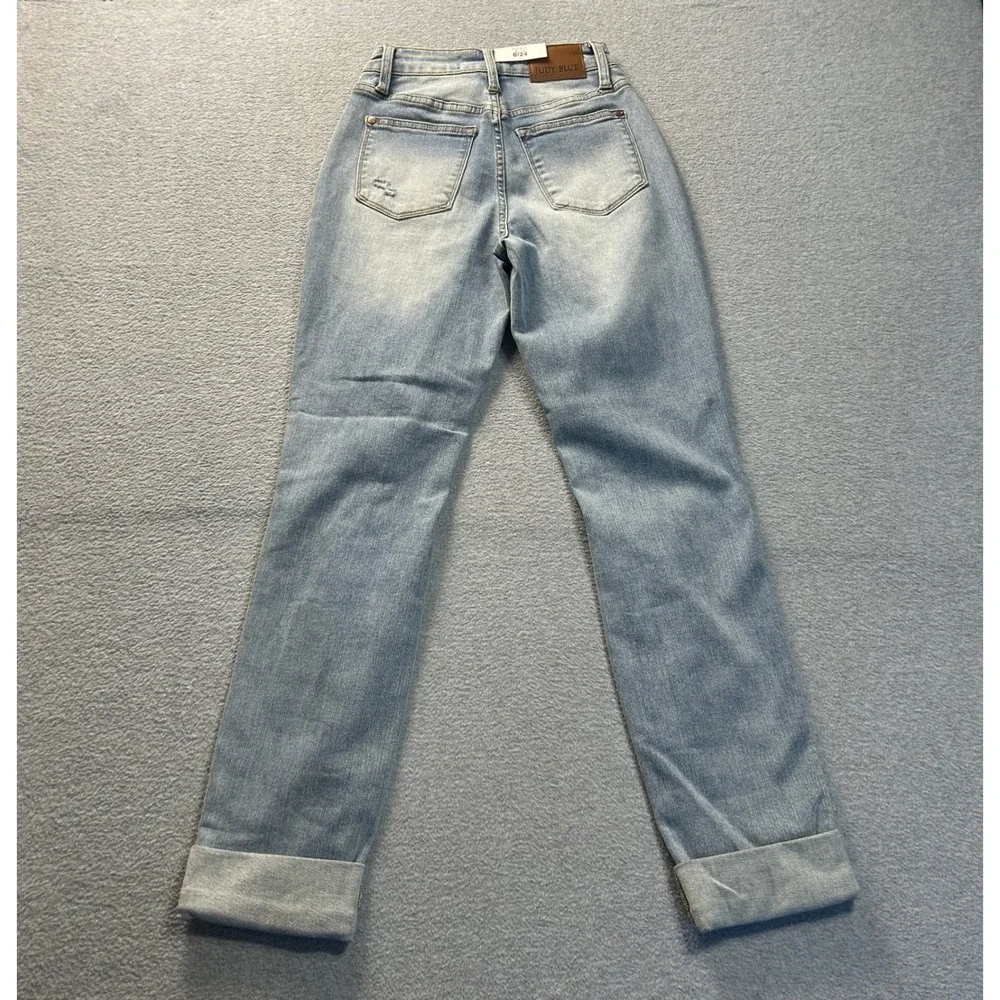 Judy Blue Boyfriend Jeans Womens 0/24 High Rise Utility Pocket Light Blue Denim